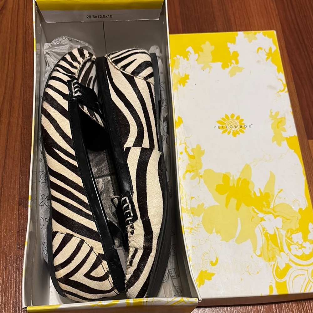Yellow Box Black and White Zebra Print Flats